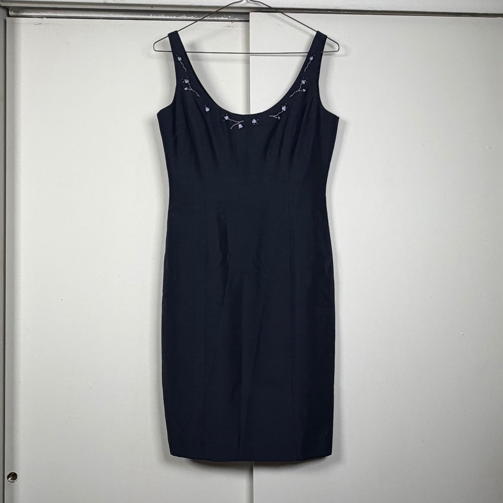Laundry by Shelli Segal Vintage Beaded‎ Embroidery Navy Blue Sheath Dress 2